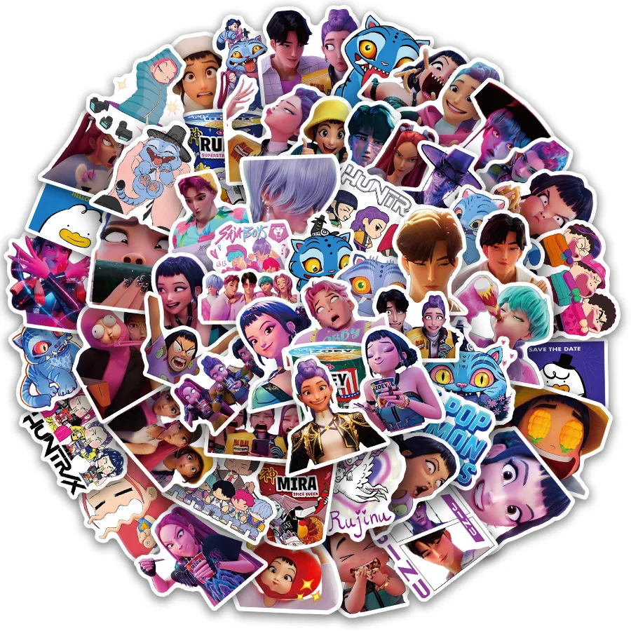 10/30/60 pçs filmes animados kpop caçadores de demônios dos desenhos animados adesivo diy decoração à prova dwaterproof água skate notebook graffiti brinquedo