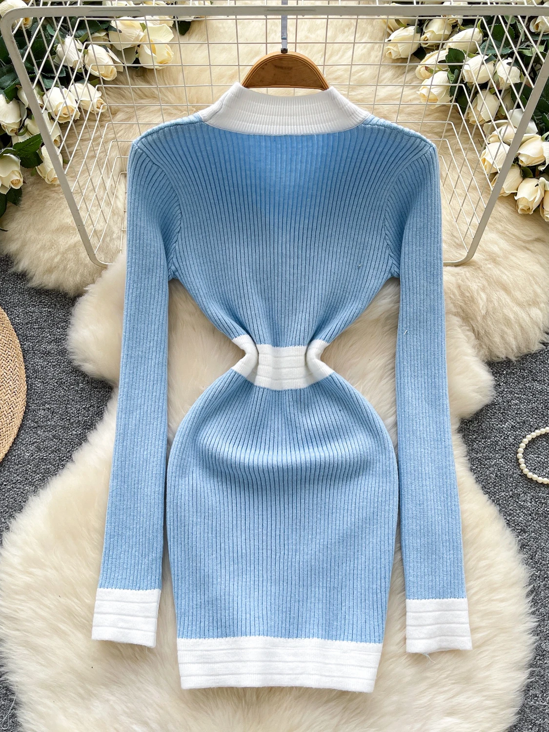 تنورة Ele V-Ne Long Sve محبوكة ملفوفة Dr للسيدات بخصر عالٍ على شكل حرف a وزر مزدوج وإحساس عالي من Faion Ci Commute #4