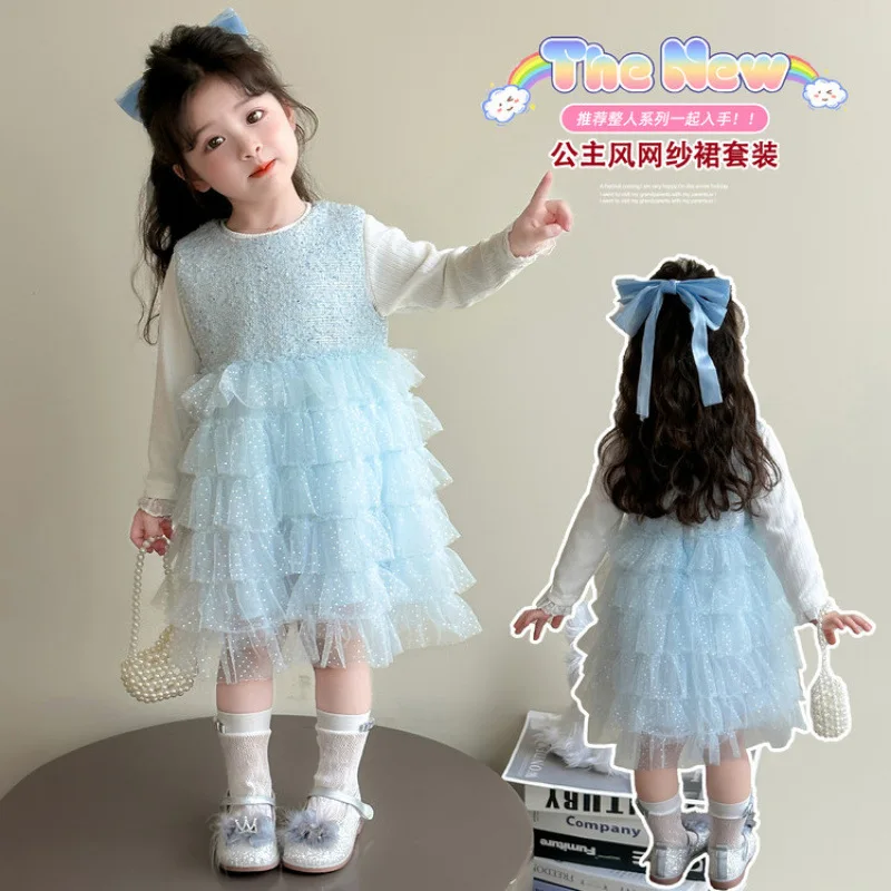 

Girls Autumn Dress2025New Fashionable Children's Spring and Autumn Thin Long Sleeve Dress Sweet Style