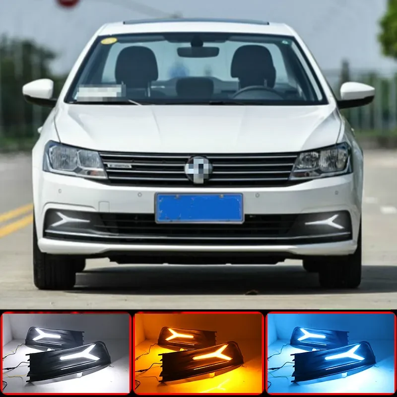 1 Pair For Volkswagen VW Lavida 2015-2017 with Yellow Trun Signal Light Blue Night Lamp LED DRL Daytime Running Light