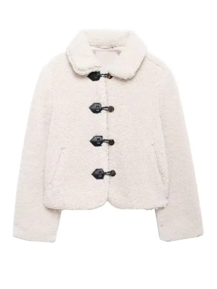 Veste courte en fausse fourrure à manches longues pour femmes, manteau d'optique chaud, col à revers chic, nouvelle mode, automne, hiver, 2024