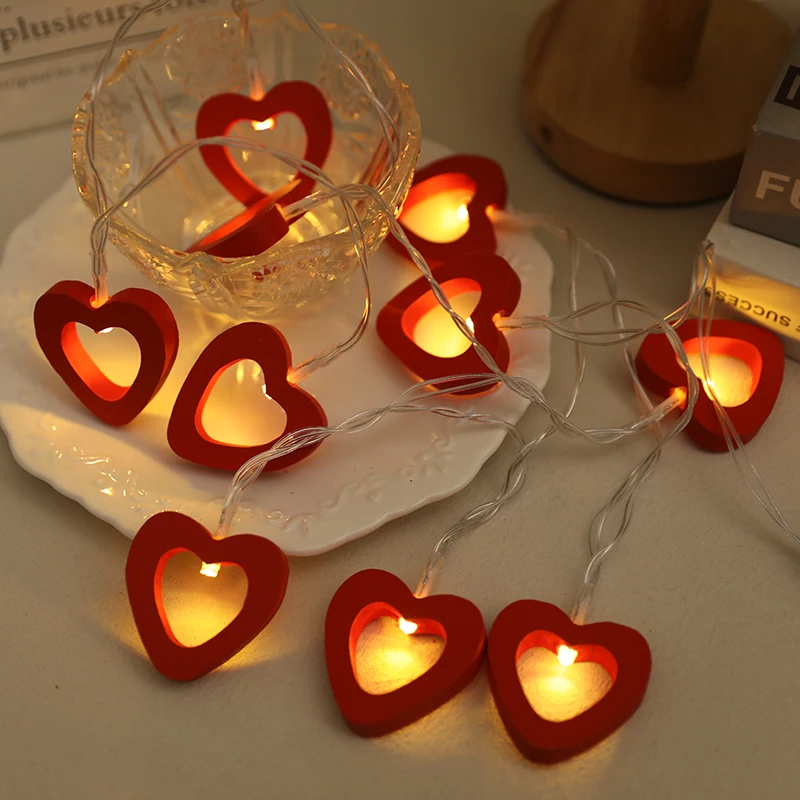 1,5 m lange Liebesherz-LED-Lichterkette, geeignet für Valentinstag, Hochzeit, Weihnachten, Garten, Schlafzimmer, Party-Dekoration ohne Batterie
