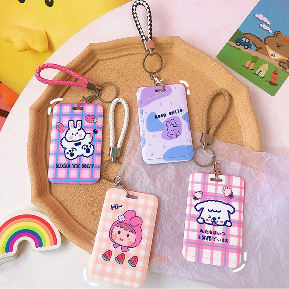 

Cute Bag Pendant Animal Prints Short Rope Keychain Name Card Protection Cover Bus Card Holder Credit Card Holder