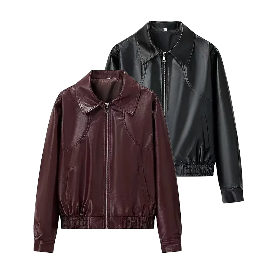 

JNLEAOG новое женское модное кожаное пальто с воротником-молнией Jaet Street Sle Long Sve из полиэфирного волокна, повседневное универсальное пальто