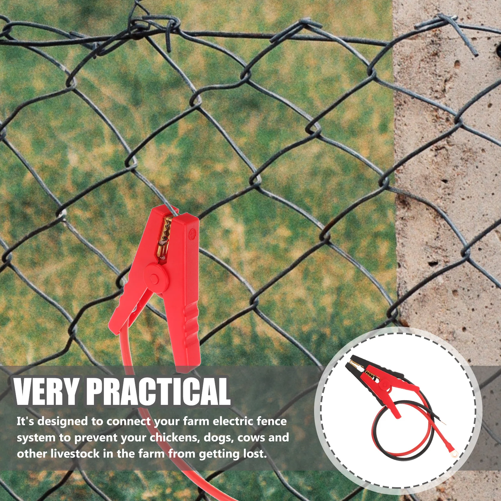 

2pcs Electric Fence Jump Cable Crocodile Clips Durable Connector For Farm Fencing System Solar Powered Fence Chargers Waterproof