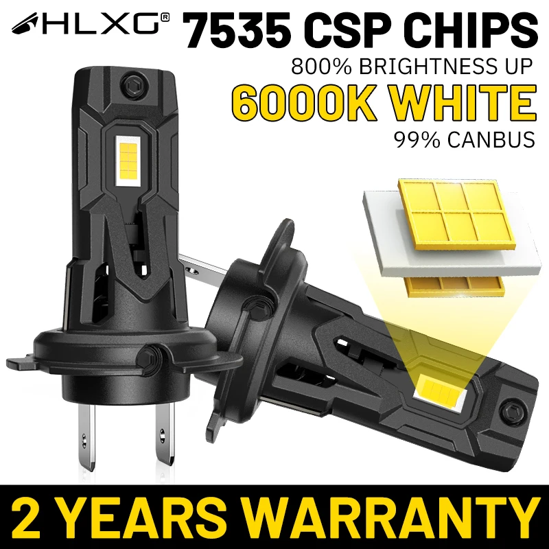

HLXG H7 Светодиодные фары Plug&Play 1:1 Безвентиляторные мини-автодиодные лампы Canbus Беспроводная 6000K Турбо Автомобильные фары высокой мощности 12 В 2 шт.