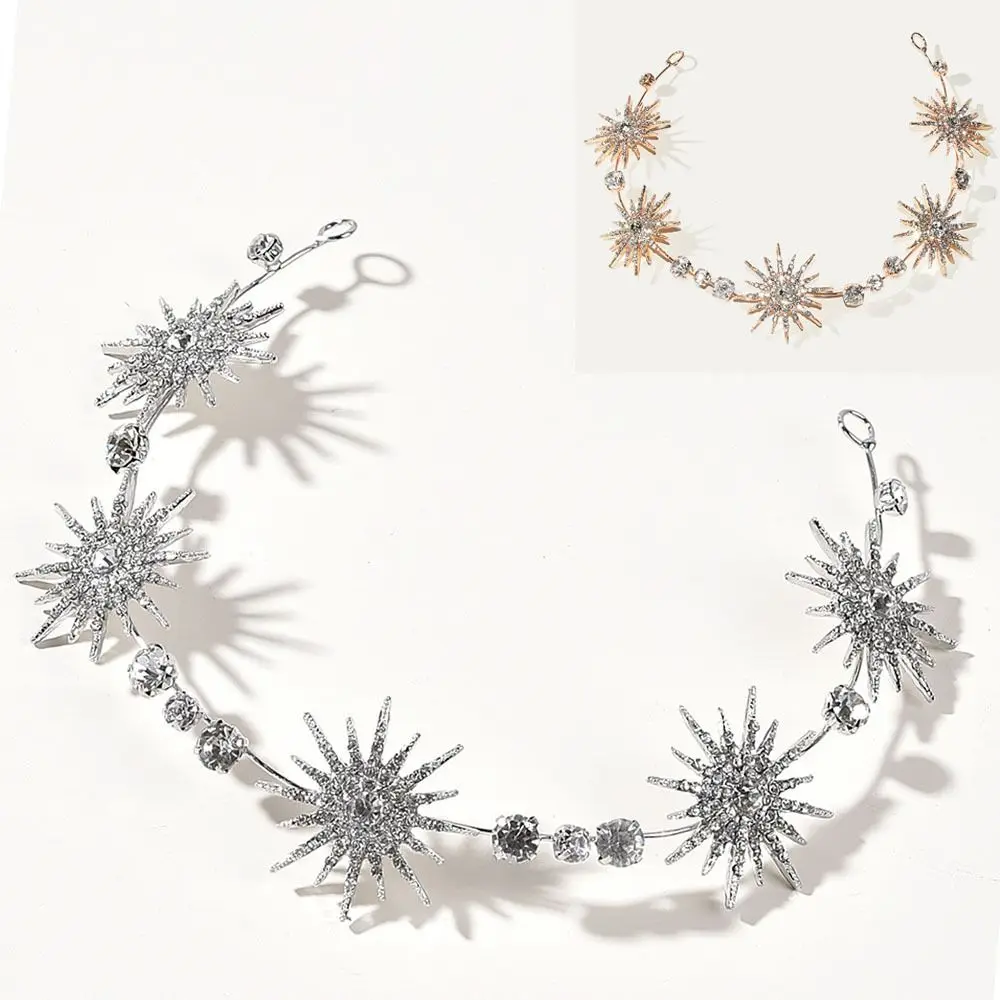 فاخر حفل زفاف الديكور الملكة تاج ستار أغطية الرأس تاج حجر الراين تيارا الشعر مجوهرات كريستال عصابات #5