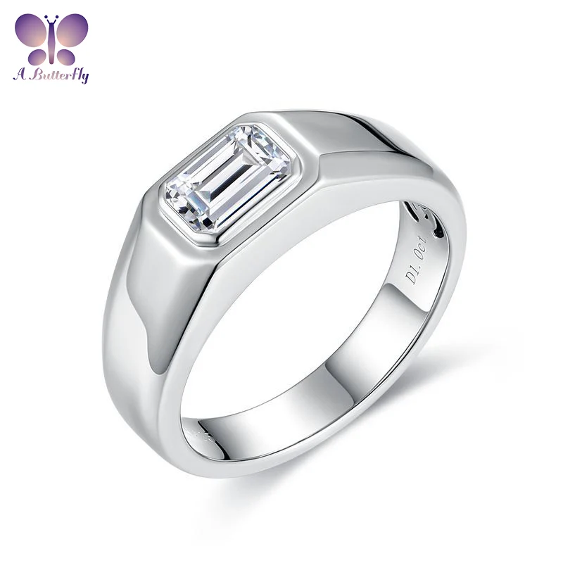 

AButterfly 925 Sterling Silver 1.0C Emerald Cut Moissanite Diamond Wedding Ring Fine Jewelry Unisex