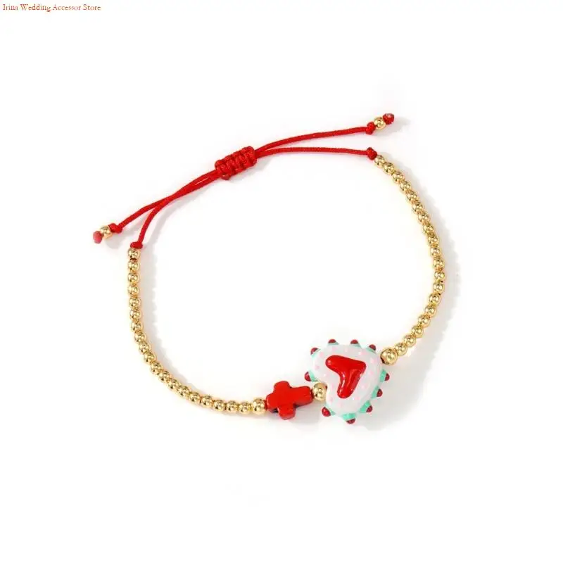 G92D سوار معصم ملون أنيق على شكل صليب وقلب قابل للتعديل للارتداء اليومي، هدية مثالية للنساء #3