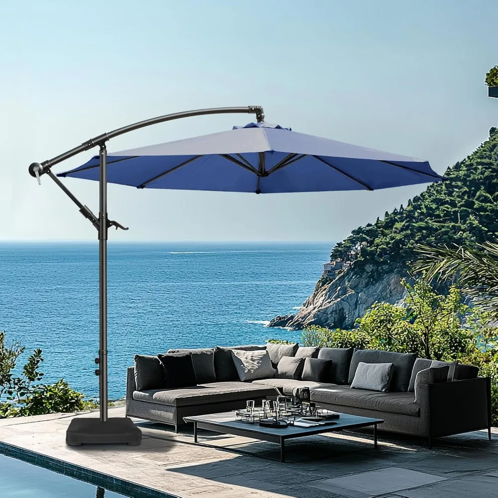 

10ft Offset Patio Umbrella with Base Included, Hanging Cantilever Patio Outdoor Market Umbrella UPF50+ UV Protection with Easy