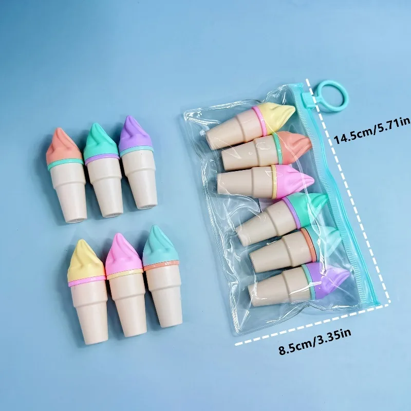 

Ice Cream Cone Highlighter Set - 6pcs Cute Cartoon Markers for Students, Portable Pastel Highlighters for Notes & Journaling