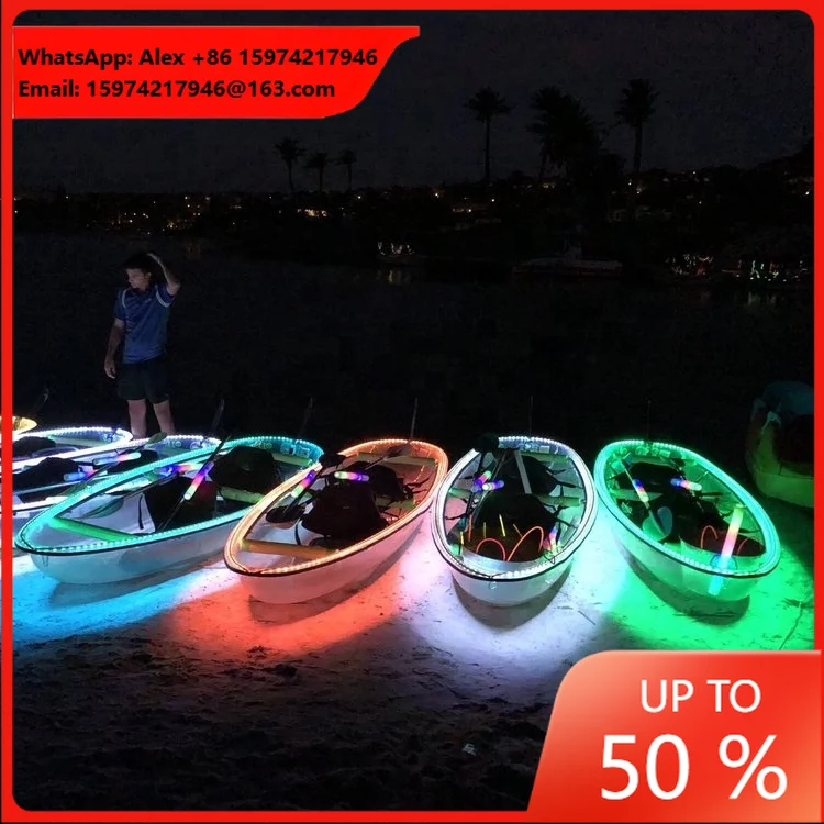 2026 New Style Double Seats Clear Kayak LED Light Glass Bottom Transparent Kayak For Night Tour