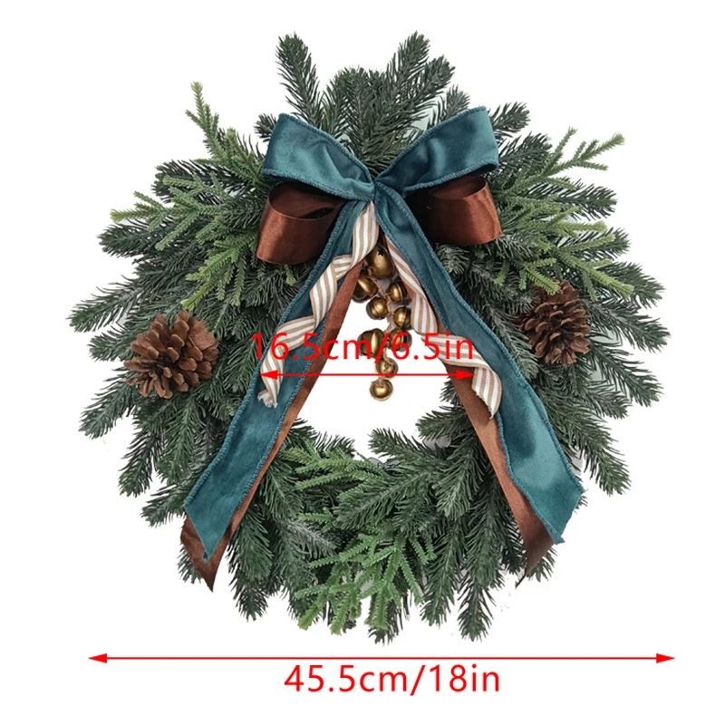 Kerstversiering 18 Inch Norfolk Pine Krans Met Bells En Lint Kunstmatige Pine Green Wreat Voor Thuis Muur Deur Hanger