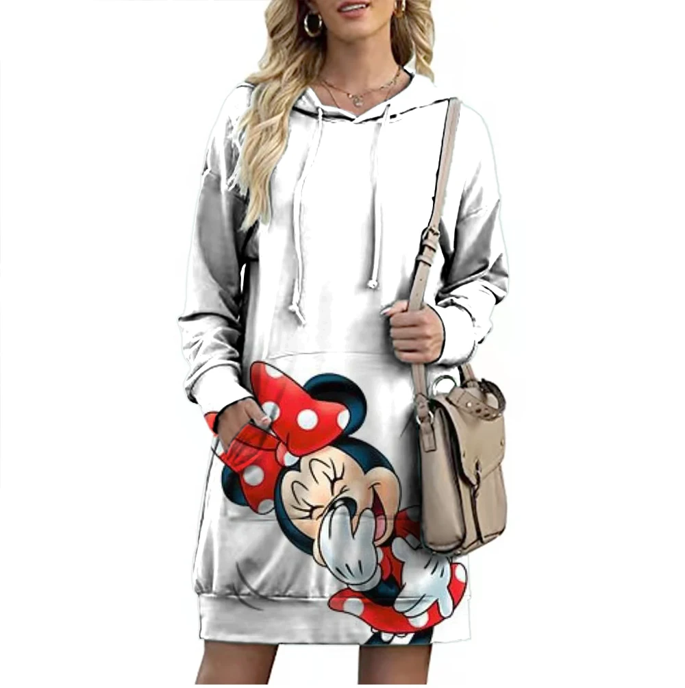 Queda Elegante Disney Marca Mickey e Minnie Dos Desenhos Animados 3D Impresso Moda Casual Senhoras Boho Solto Alongado Hoodie Y2K