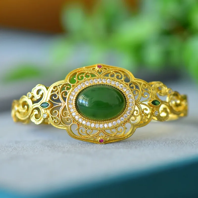 

Copper Inlaid Hetian Jade Jasper Fashion Bracelet Exquisite Versatile Women's Bracelet