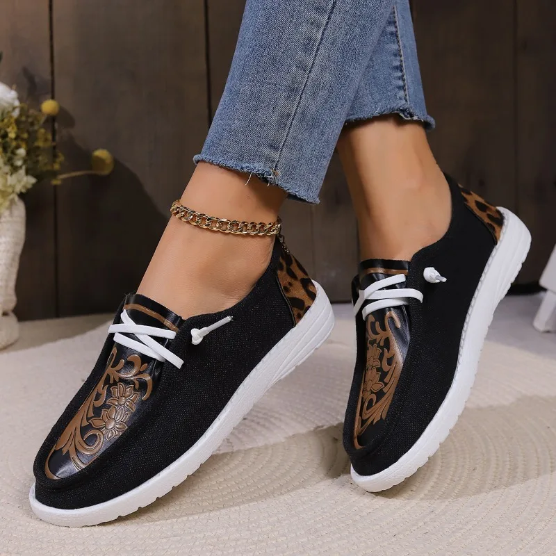 Mikro faser Flat Heel Sneakers 2023 Marke Schnür schuhe für Frauen Erwachsene Mischfarben Leopard Herbst Frauen vulkan isieren Schuhe