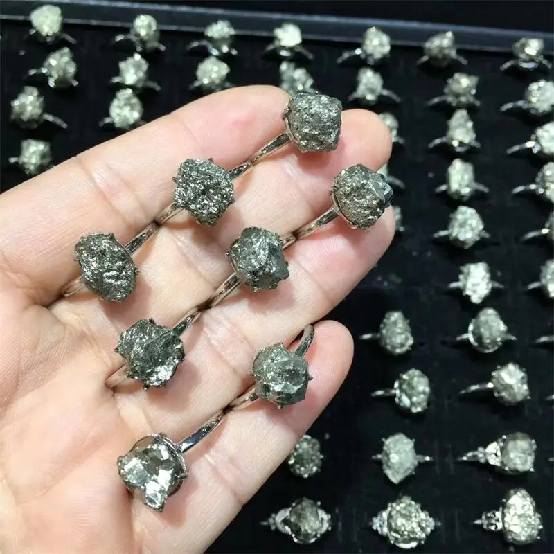 Natural Pyrite Copper Ring Fashion Jewelry Healing Energy Stone Crystal Trendy Creative Women Party Gift 1PCS