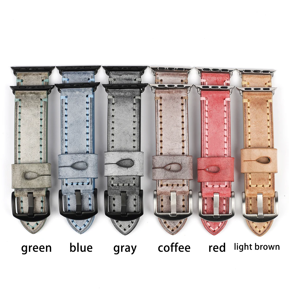 

Vintage Bridle Leather Strap 44mm 40mm 42mm 38mm Brown Blue Coffee Gray Red Green Watch Bracelet Watchband Accessories
