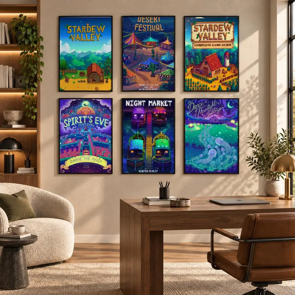 Game Stardew Valley Poster Self-adhesive Art Waterproof Paper Sticker Coffee House Bar Room Wall Decor