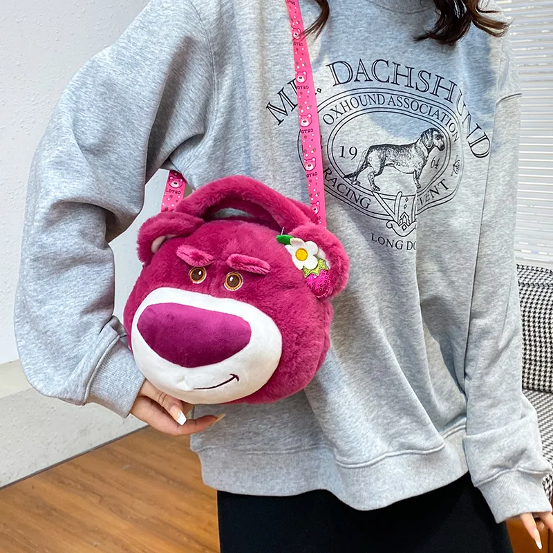 Disney Toy Story Lotso Coin Purse Crossbody Bag Cute Plush Shoulder Bag Cartoon Satchel Girl Student Bear Handbag with Zipper