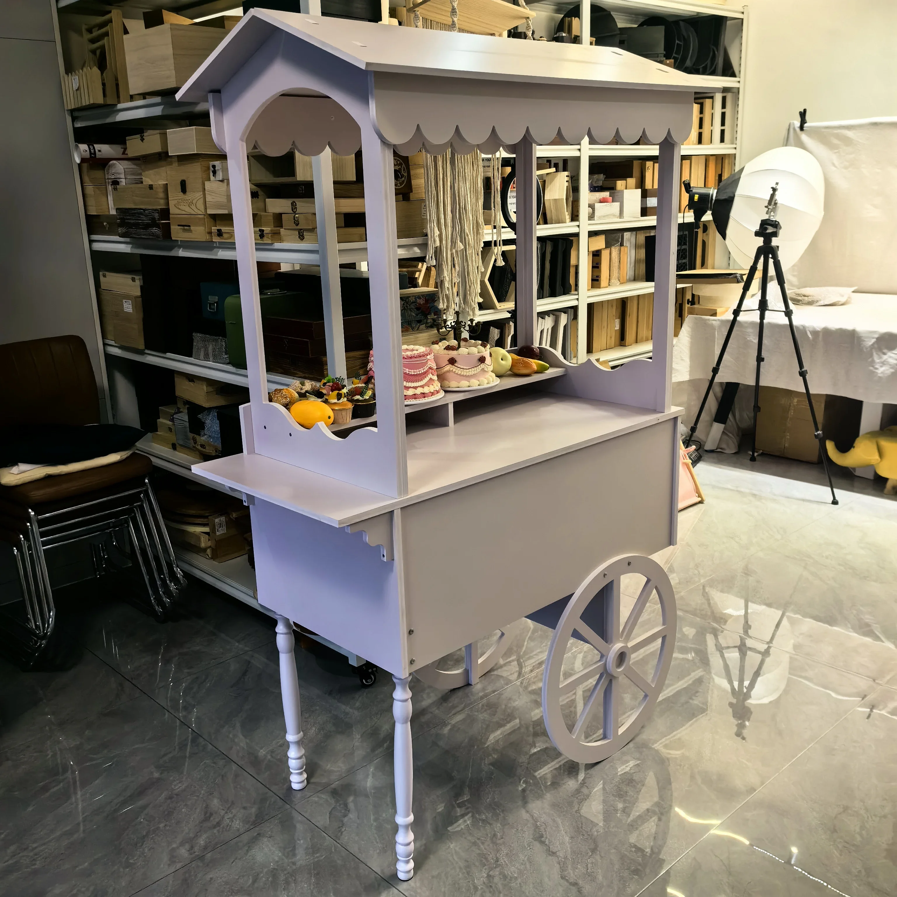 Customized wooden candy cart With wheels for wedding