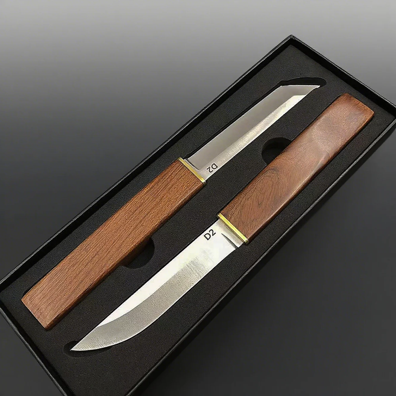 Nóż Sun and Moon Double Knife - Drewno Orzechowe, Ręcznie Polerowany, Kuty, Mały Nóż Prosty, Nóż Kolekcjonerski na Prezent