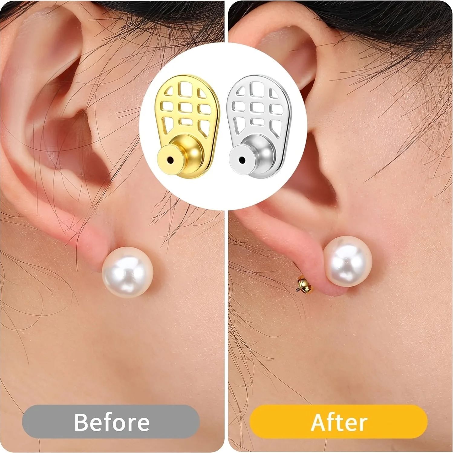 2 piezas de protectores para orejas estilo 2026, adecuados para orejas caídas. Soportes para pendientes resistentes tipo gancho para pendientes pesados. Piezas de repuesto con cierre para pendientes y espuelas grandes.