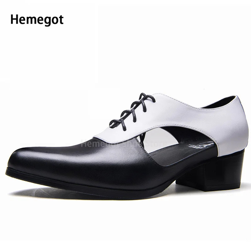 Black and White Mixed Color Sandals Men's Leather Sandals Leather Casual Shoes Pointed Toe Hollow Shoes for Men Sandalias