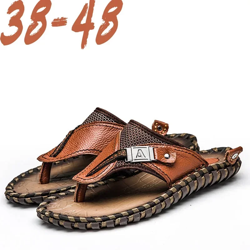 

Summer Reef Leather Fanning Flip Flops - Men's Leather Slippers Large Beach Flip Flops Men Slippers