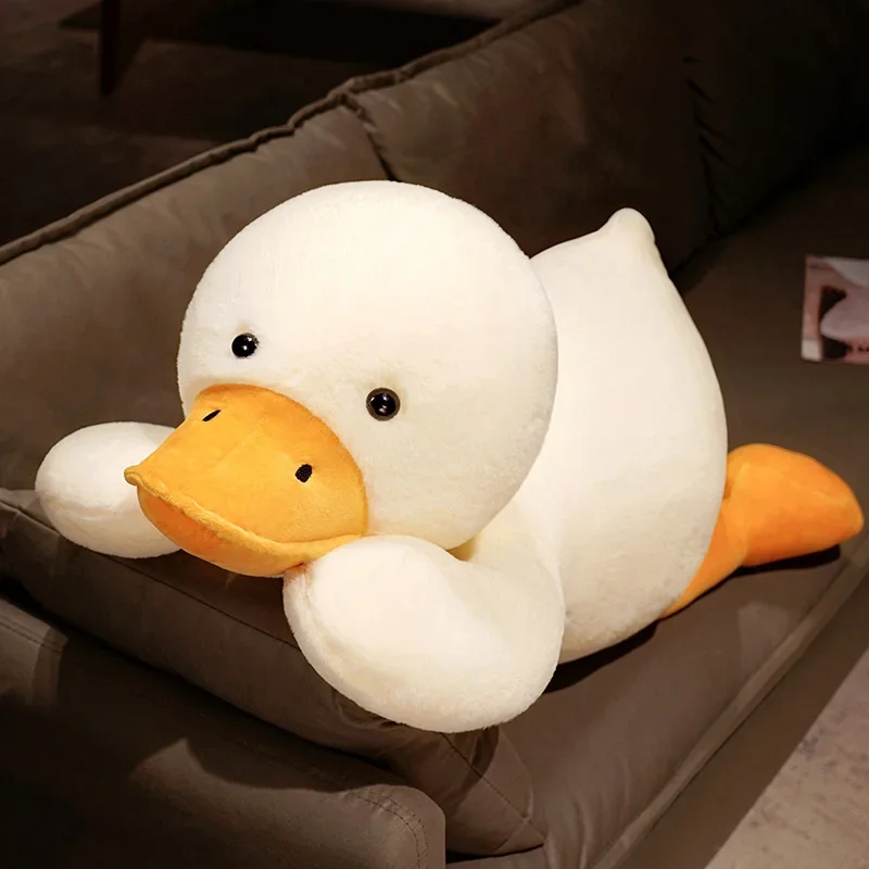 Cute Duck Stuffed Toy Big White Goose Lying Duck Throw Pillow Doll Soft Rag Baby Accompany Doll Bed Sleeping Birthday Gift Girl