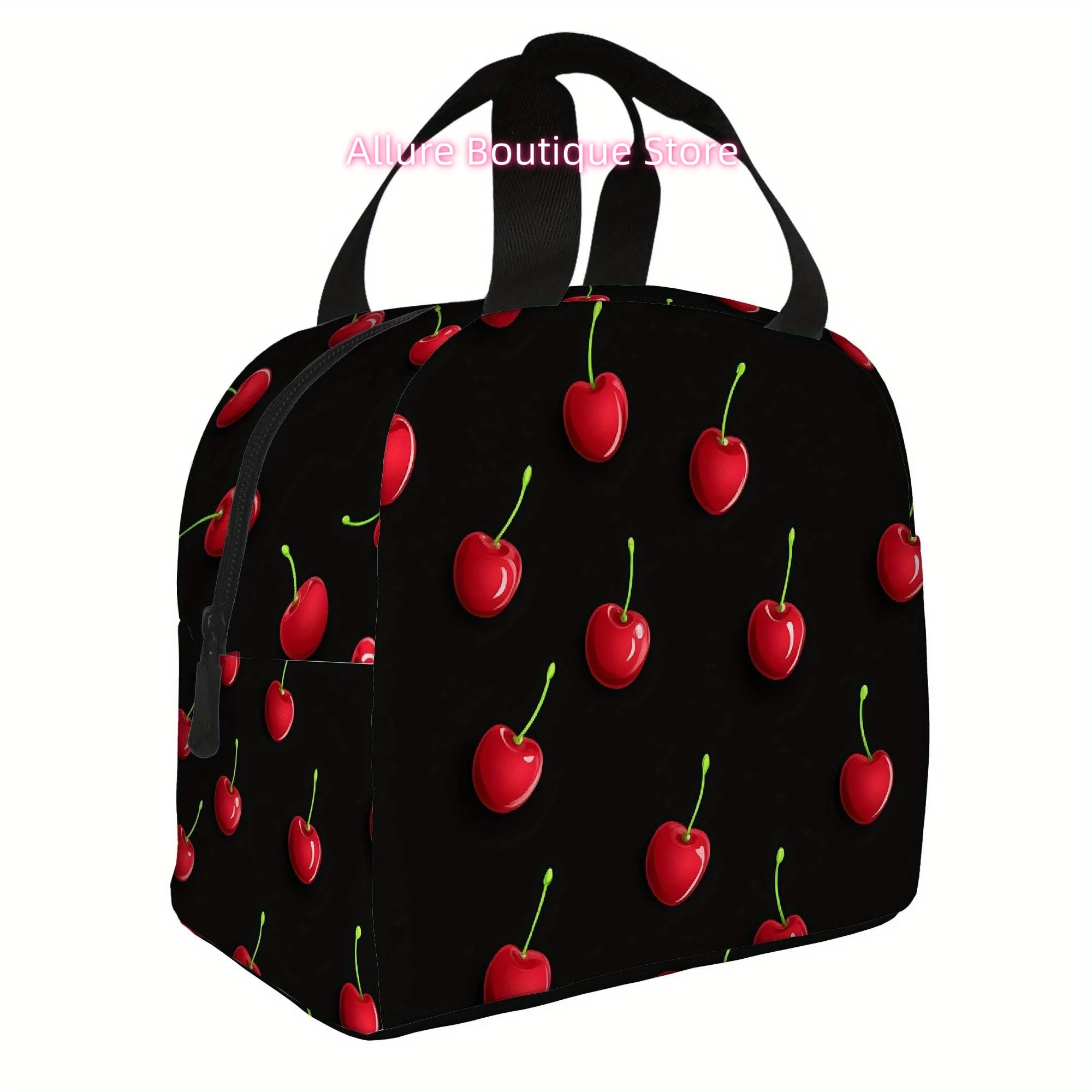 1pc, Cherries Dispersed on a Dark Backdrop. A Printed Thermal Bag That Is Insulated, Not for Food Contact, Ideal for Home, Dinin