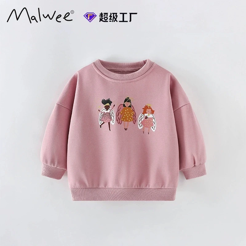 Malwee round neck long sleeve children’s bottoming shirt cute casual fashion Y2K hop cartoon pattern pure cotton slim sweatshir