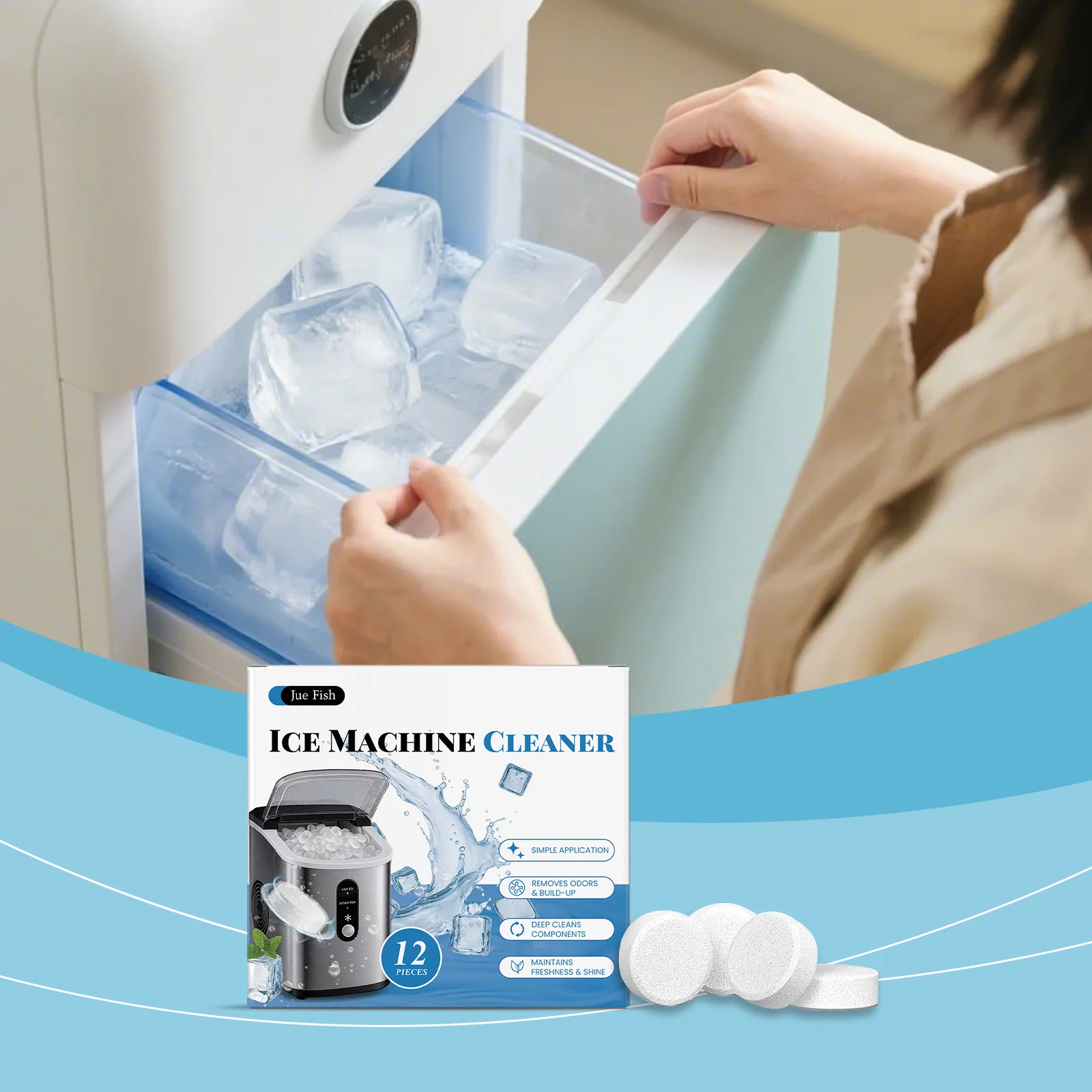 

Ice Maker Descaler Tablets - 12pcs Gentle Clean, Remove Scale, Reduce Deposits, Deep Clean Ice Trays, Improve Ice Purity