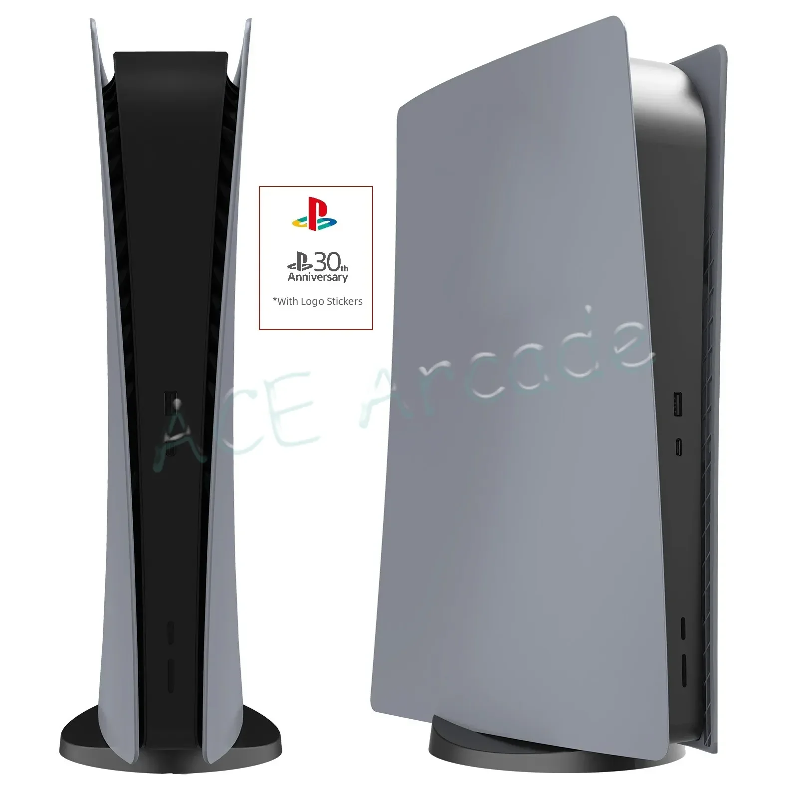 Grey PS5 Console 30th Anniversary Commemorative Shell High-quality ABS Front Panel Cover with Playstation 5 PS5 Fat Logo Sticker