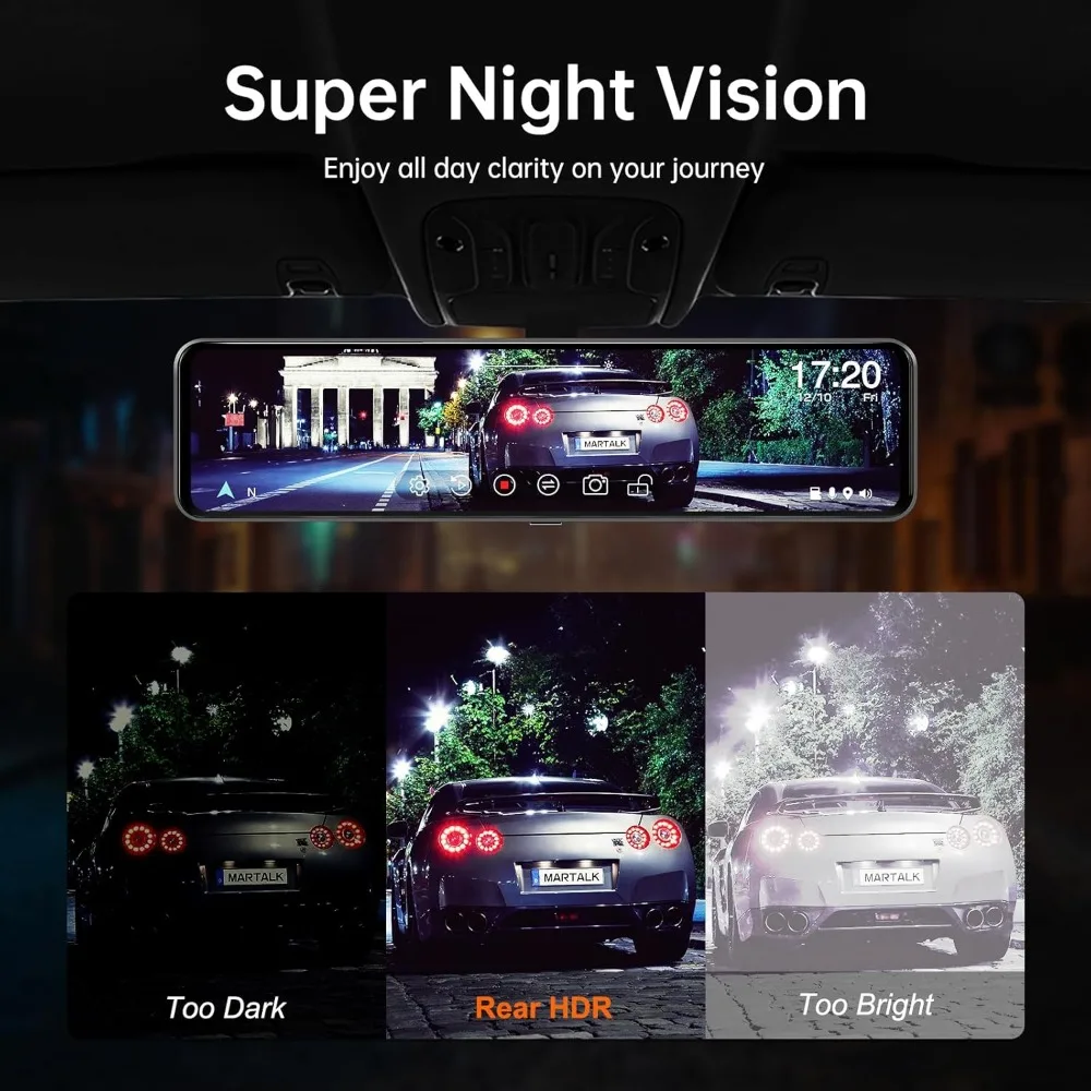 كاميرا 12 4K UHD مرآة أمامية وخلفية مع كاميرا احتياطية للتكبير، كاميرا مرآة الرؤية الخلفية المزدوجة 2160P للسيارات والشاحنات، سيارة 64 جيجابايت #4