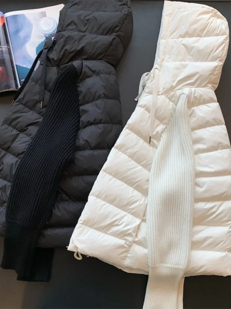 Damen Kapuzen Daunen jacke neuer Patchwork Reiß verschluss leichter warmer einfarbiger Freizeit mantel