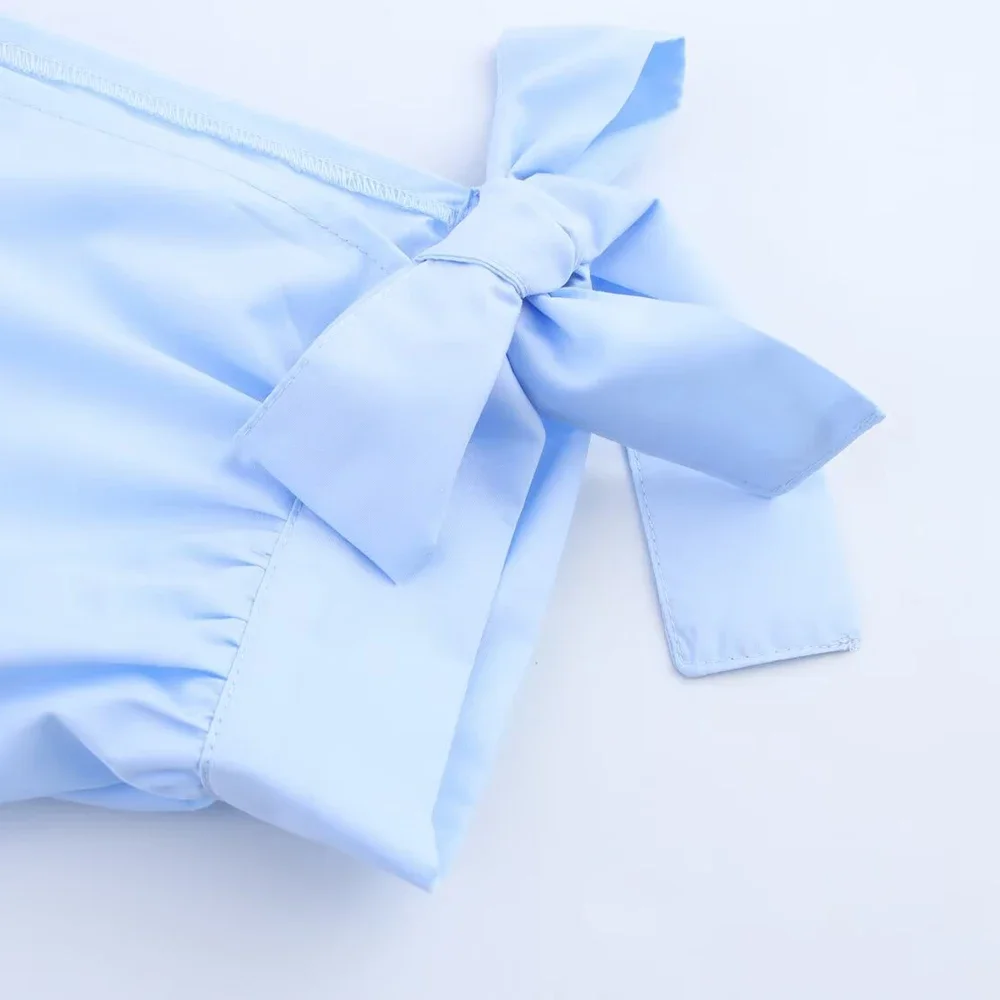 Women's Vintage Chic Shirt Casual Short Sleeve with Bow Button up Polyester Blouse Fashionable 2298094