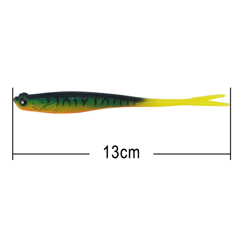 BASSKING 5Pcs 130mm 7g Fork Tail Soft Baits Artificial Bait Wobblers 3D Eyes Fishing Lures Silicone Shad Silicone Worm Swimbait