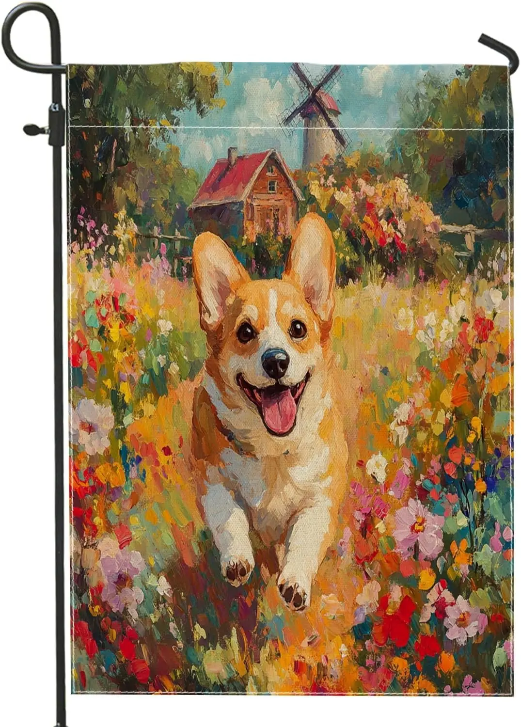 Spring Corgi Dog Garden Flags 12”x18” Double Sided for Outside Decoration, Country Garden Puppy FrontYard Canvas Flag, Fun F ZZM