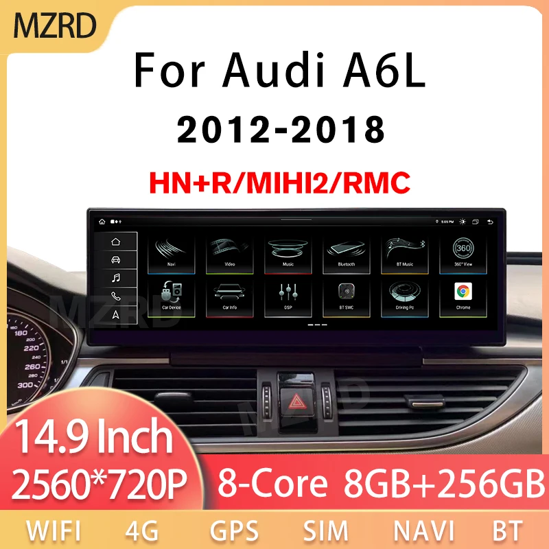 

MZRD 14.9'' Android 14 8+128G Carplay Auto For Audi A6 A6L LHD 2012-2018 Car Multimedia Player Headunit Tools GPS Bluetooth
