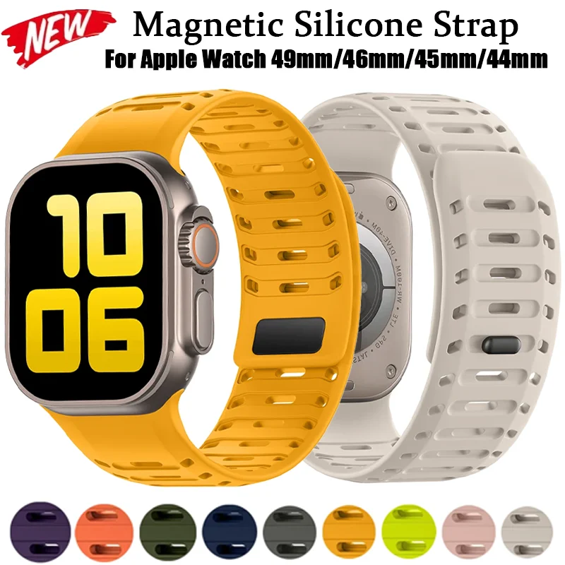 

Sports Silicone Band For Apple Watch Ultra 3 49mm 11 10 46mm Magnetic Breathable Wristband iWatch 9 8 7 6 SE 45/44mm Correa Belt