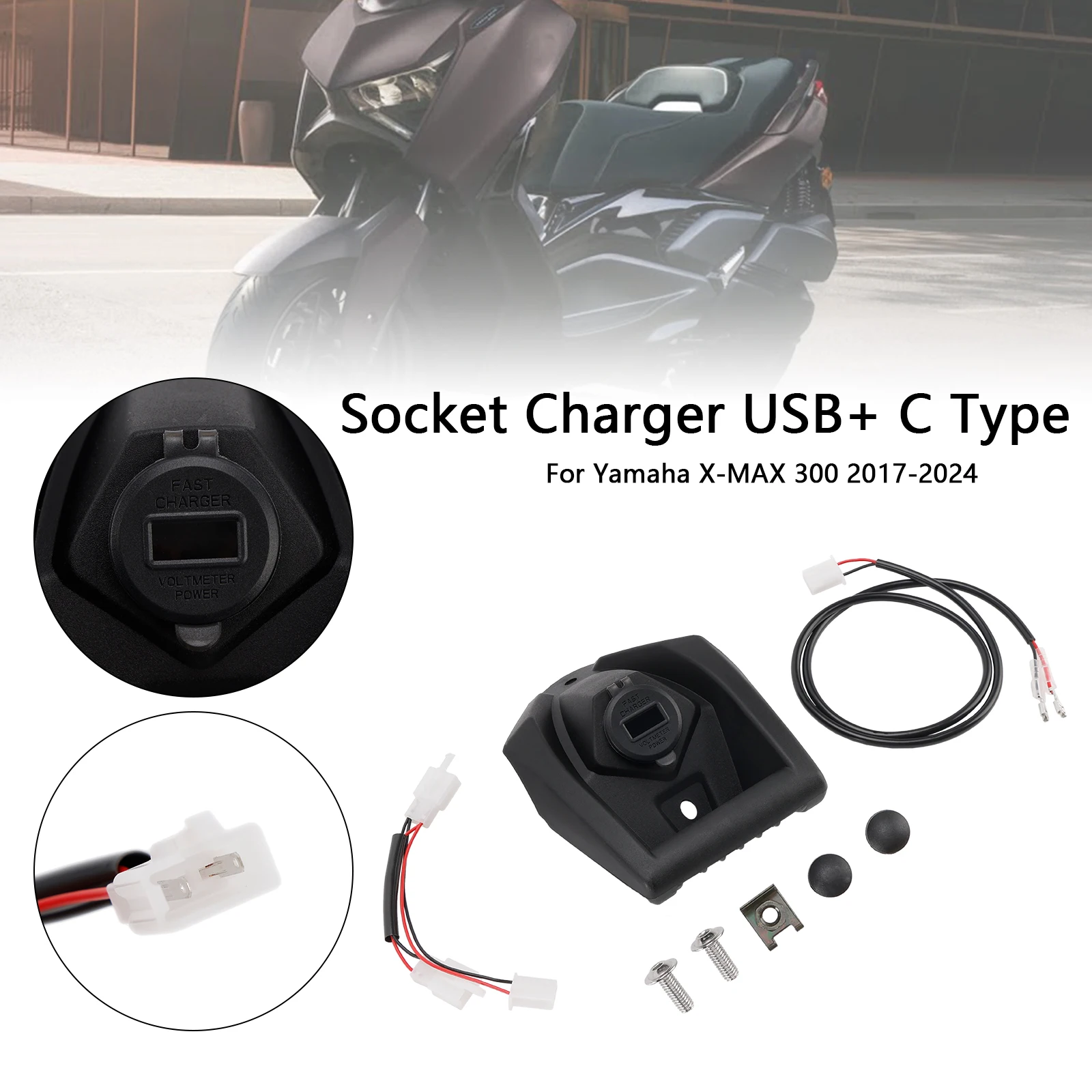 

Topteng 12V Socket Charger USB+C Type Quick For Yamaha X-MAX 300 2017-2024