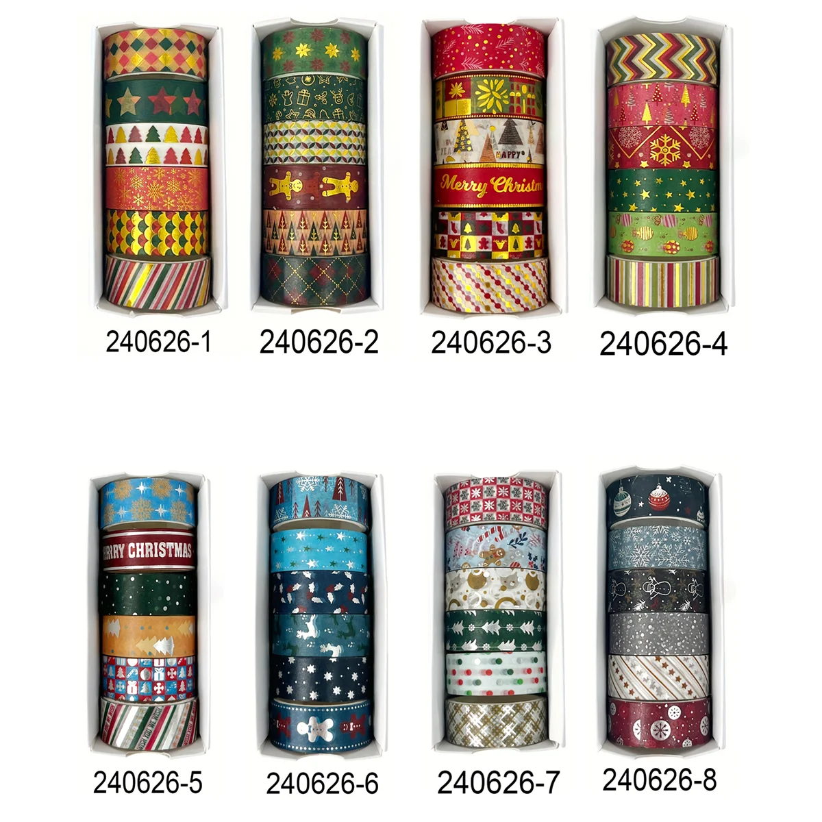 クリスマスをテーマにした和紙テープ6ロール、パーティーDIYギフトボックスやクリスマスデコレーションに最適、スタイリッシュなホリデー用品