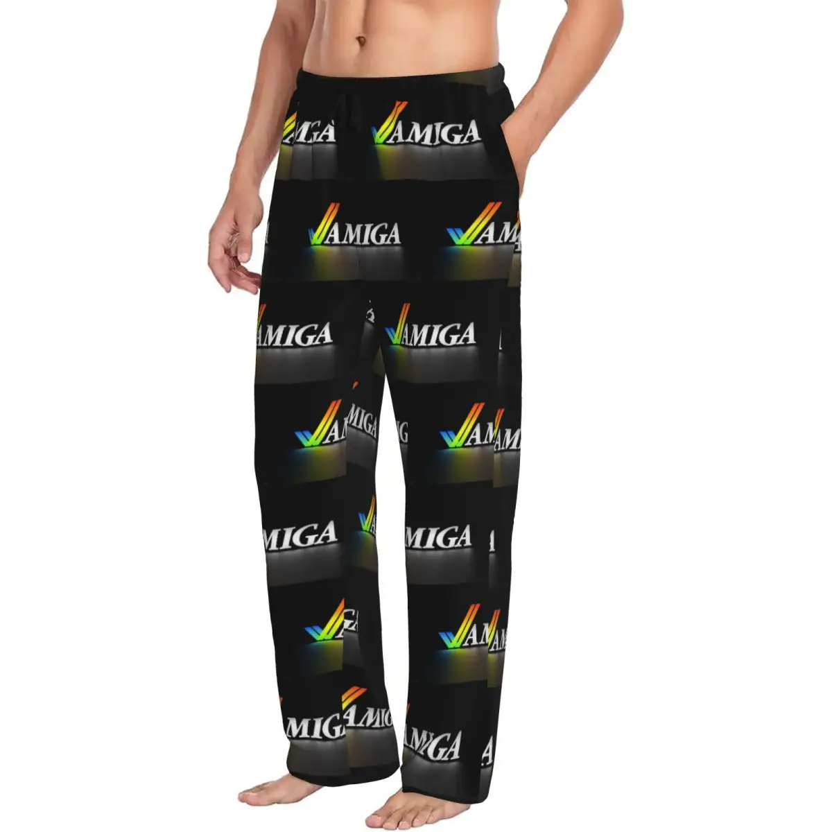 

Custom Amiga Men Pajama Pants Lounge Sleep Sleepwear Bottoms with Pockets