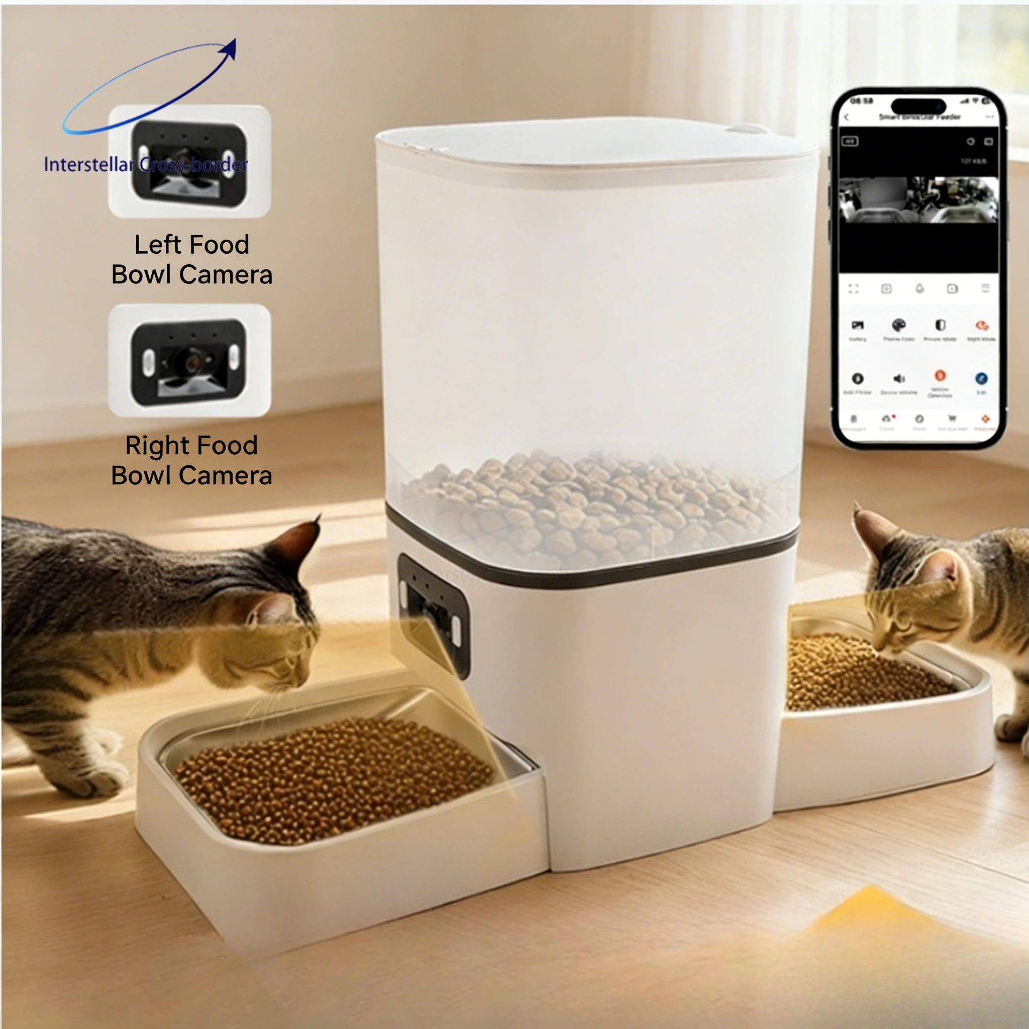 

Умная кормушка для кошек 6 л с автоматической камерой, двойной дозатор, распределение корма по расписанию, удаленный мониторинг