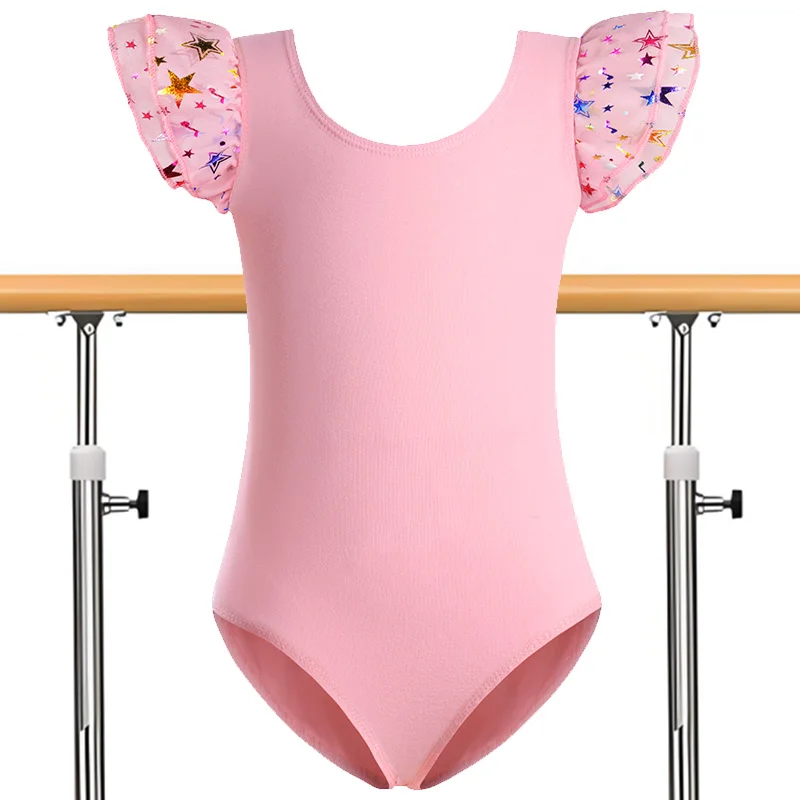 Mädchen-Ballettkleid mit Rüschenärmeln, Tanztrikots für Mädchen, Gymnastikröcke mit rundem Ausschnitt und glänzendem Design, Tanzkleid