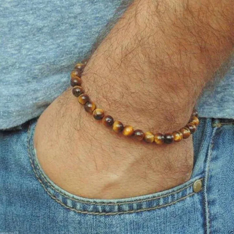 

Модные 4/6/8/10/12 мм каменные бусины, мужской браслет, аксессуары для одежды, высокое качество, коричневый браслет из бисера, исцеляющий повседневный браслет Homme Joias