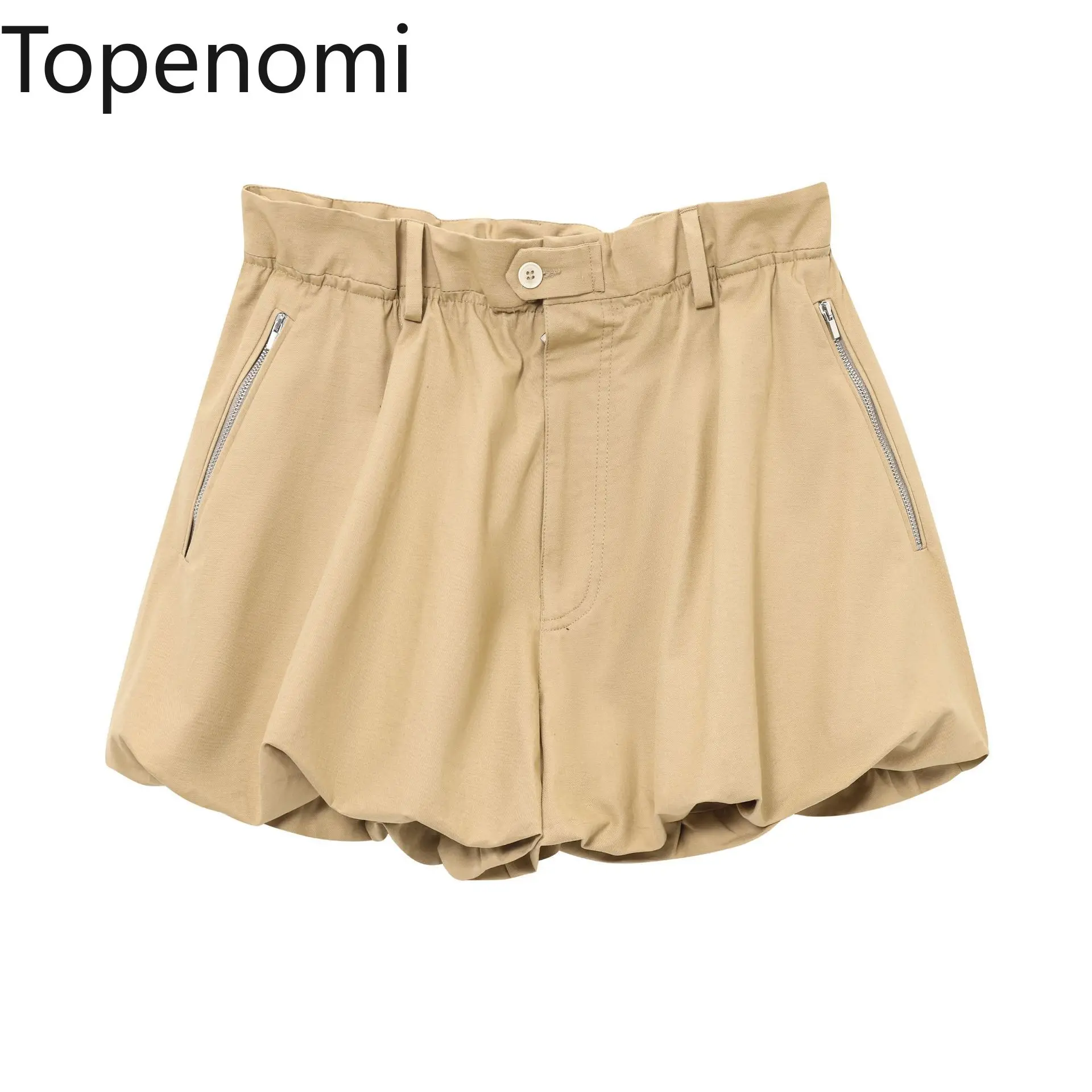 

Topenomi Khaki Shorts Women 2025 Summer Simple High Waisted Zippers A-line Folds Short Pants Casual Fashion Versatile Streetwear
