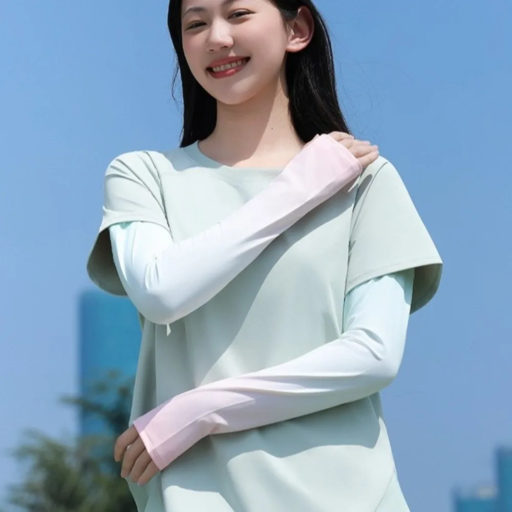 

Дышащие рукава-накладки из ледяного шелка с защитой от УФ-излучения, тонкие, широкие, для велоспорта, для девочек