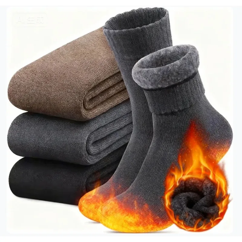 1/3 Pairs Womens Winter Thermal Socks Thick Warm Cotton Boot Socks Middle Tube Soft Classic Big Girl for Outdoor Activities